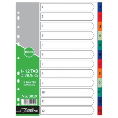 Treeline A4 Index 1 to 12 Rainbow Dividers A4 PVC Printed Pack of 10