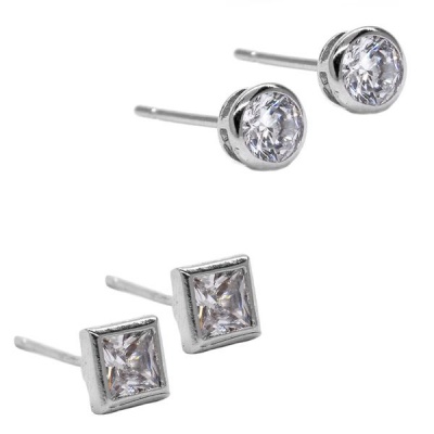 Photo of Idesire 2 Pack Silver Plated Round And Square Cubic Zirconia Stud Earrings