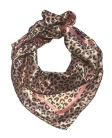 Ladys Satin Silk Scarf with Leopard Spots BrownPink