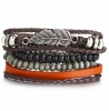 SilverCity Multi Bead Leather Vintage Rustic Leaf Bracelet - For Men Photo