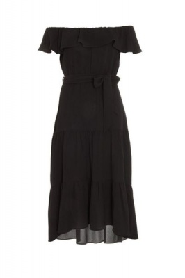 Quiz Ladies Black Bardot Dip Hem Midi Dress