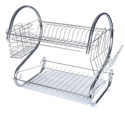 Photo of 2 Tier Stainless Steel Kitchen Dish Drainer Dishes Drying Rack Organizer