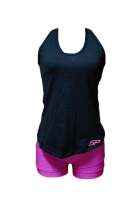 Photo of SP - 2 Piece Set Women's Vest Racer Back Top & Shiny Bright Pink Shorts