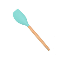 Wood Handle Non Stick Silicone Scraper Kitchen Cooking Utensil Turquoise