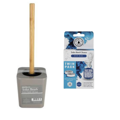 Toilet Brush Bamboo handle with stand and Toilet Freshener Cistern Block