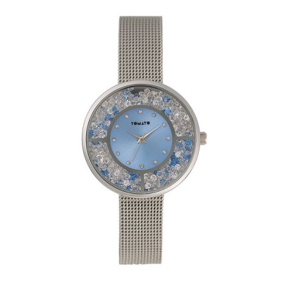 Photo of Tomato Watch - Light Blue Stones Dial - 36mm Case - Silver Mesh Strap