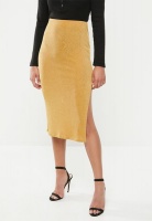 Missguided Womens Petite Slinky Slip Midi Skirt Mustard