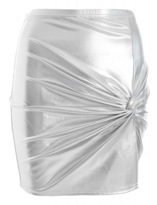 Quiz Ladies Silver Foil Knot Front Mini Skirt