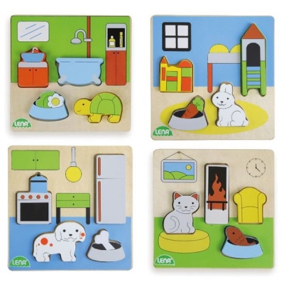 Lena Wooden Puzzle for Children 18 Months Up House Assortment Set of 4