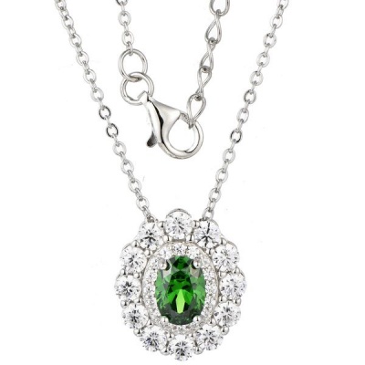 Photo of Kays Family Jewellers Emerald Oval Halo Pendant in 925 Sterling Silver