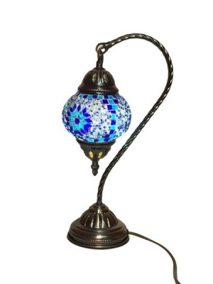 Photo of Finleys Turkish Moroccan Mosaic Swan Neck Table lamp Blue -
