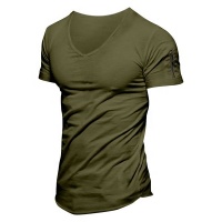 Mens Casual V Neck T Shirt Short Sleeve Arm Zipper Design