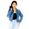 Ladies Fashion Design Denim Jacket With Rip - Blue Photo