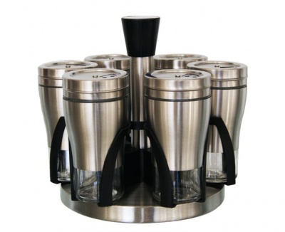 7 Piece Broad Glass Spice Jar In Stainless Steel and Rotating Spice Rack