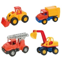 Lena Toy Trucks Set Garbage Truck Fire Truck Digger Earthmover 12cm