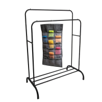 Double Metal Clothes And Shoes Rack Stand With Hanging Storage Black