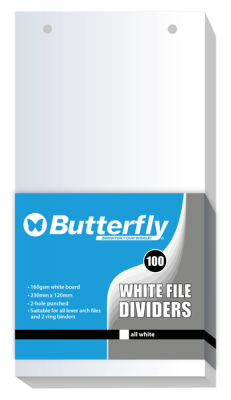 Photo of Butterfly File Divider 120Mm X 230Mm White Board - Pack of 100