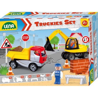 Lena Toy Construction Site TRUCKIES Tipper Excavator 3x Figurines Signs