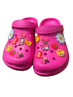 Womens Clogs With Funky Charm Stickers Pink