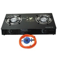 Tempered Glass 2 Burner Gas Stove With Regulator And 2M Pipe