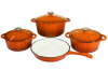 7 Piece Authentic Cast Iron Dutch Oven Cookware Pot Set - Orange Photo