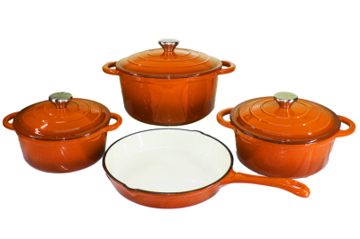 7 piecess Orange Authentic Cast Iron Cookware Set