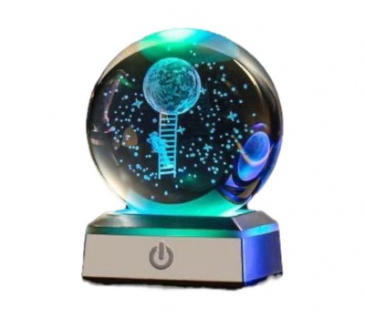 Moon Astronaut 8cm 3D Crystal Ball with Colour Changing Light Up Base