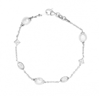 Photo of Art Jewellers - 925 Sterling Silver Baroque Pearl & C.Z Bracelet