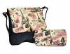 Fino Denim Cross body Faux Leather Paris Print Bag with Double Zipper Purse Photo