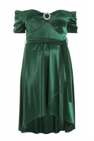 Quiz Ladies Curve Bottle Green Satin Dip Hem Midi Dress