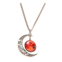 Moon Shaped Necklace Pendant Necklace Jewelry Alloy and Glass Material