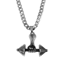 Mens Solid Stainless Steel Weigth Lift Pendant Necklace