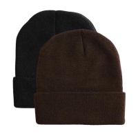 Knitted Beanie 2 Pack Black Brown