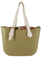Eva Classic Handbag Wasabi Green Canvas Flower Inner Beige Buckle Handle