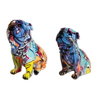 Two English Bulldogs Resin Ornament Graffiti 135x12x8cm105x85x55cm