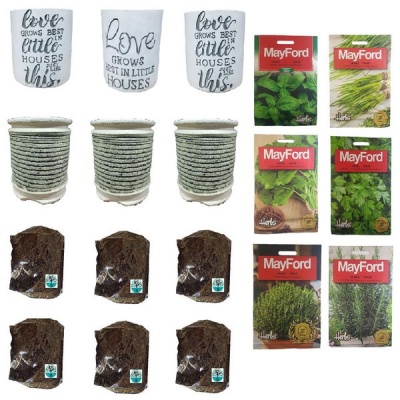 Photo of Basil Chives Parsley Coriander Rosemary and Thyme seeds Herb grow kit