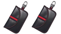 2 Pack Car Key Signal Blocker PU Carbon Leather Black Faraday Fob RF300