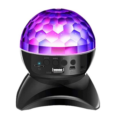 Photo of LED Crystal Magic Ball Rotating Stage Light with Bluetooth Speaker - Black