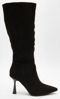 Quiz Ladies Black Faux Suede Knee High Heeled Boots
