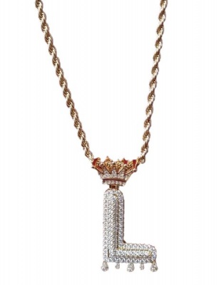 Hip Hop L Shape Gold Plated Pendant Twisted Chain