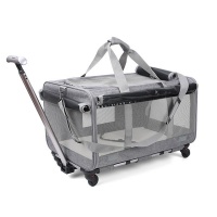 Foldable Portable Pet Dog Cat Trolley Travel Carry Bag with Wheels Grey