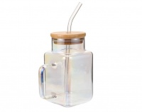 Mason Transparent Cocktail Glass Jar with Lid and Straw 500ml