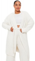 I Saw it First Ladies Cream Teddy Borg Knit Belted Wrap Cardigan Co Ord