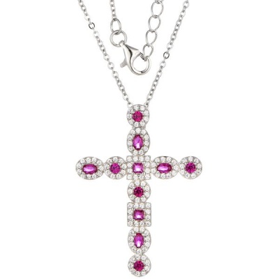 Photo of Kays Family Jewellers Ruby Cross Pendant in 925 Sterling Silver