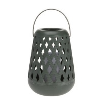 HS Led Lantern With Battery Operated Flaming Candle Hunter Green