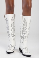 Sissy Boy Iris White Knee High Western Boot With Black Stitching