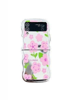 Case for Z Flip 5 with Strap and Phone Card Gasket Cute Flower Curly