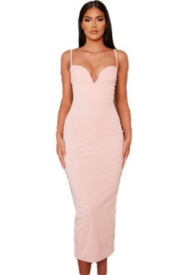 I Saw it First Ladies Nude Stretch Crepe Deep Plunge Cami Midaxi Dress