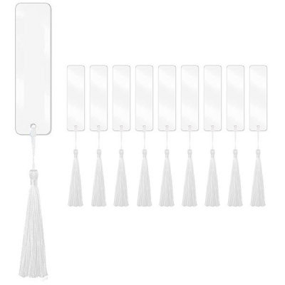 Clear Acrylic Bookmark and Tassel Set White Tassels