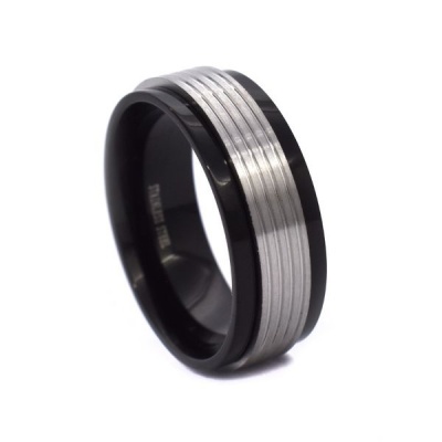 Photo of Xcalibur Stainless Steel Black Movable Groove Ring-XR43